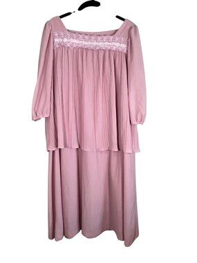 Vintage Floral Lace Crinkle Dress Pink 16 Retro Mod 1980s Secretary‎ Feminine
